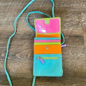 ILI leather RFID blocking handbag purse organizer leather Aqua Palm Beach